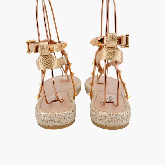 Valentino Garavani Rockstud Espadrille Thong Sandals Size 38 US 8 Gold Flat - Picture 7 of 15